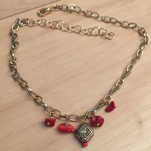 Gold chain, dangle beads adjustable choker - Picture 1 of 7